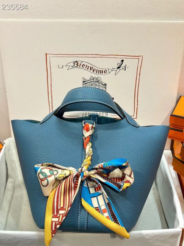 Hermès Picotin Lock 18 Blue Jean Clemence Palladium Hardware