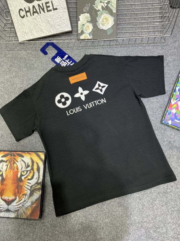 Lv monogram flocked print back logo cotton t-shirt